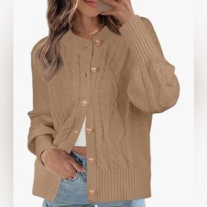 NWT- Tan Cable knit Classic Comfy Cardigan Sweater